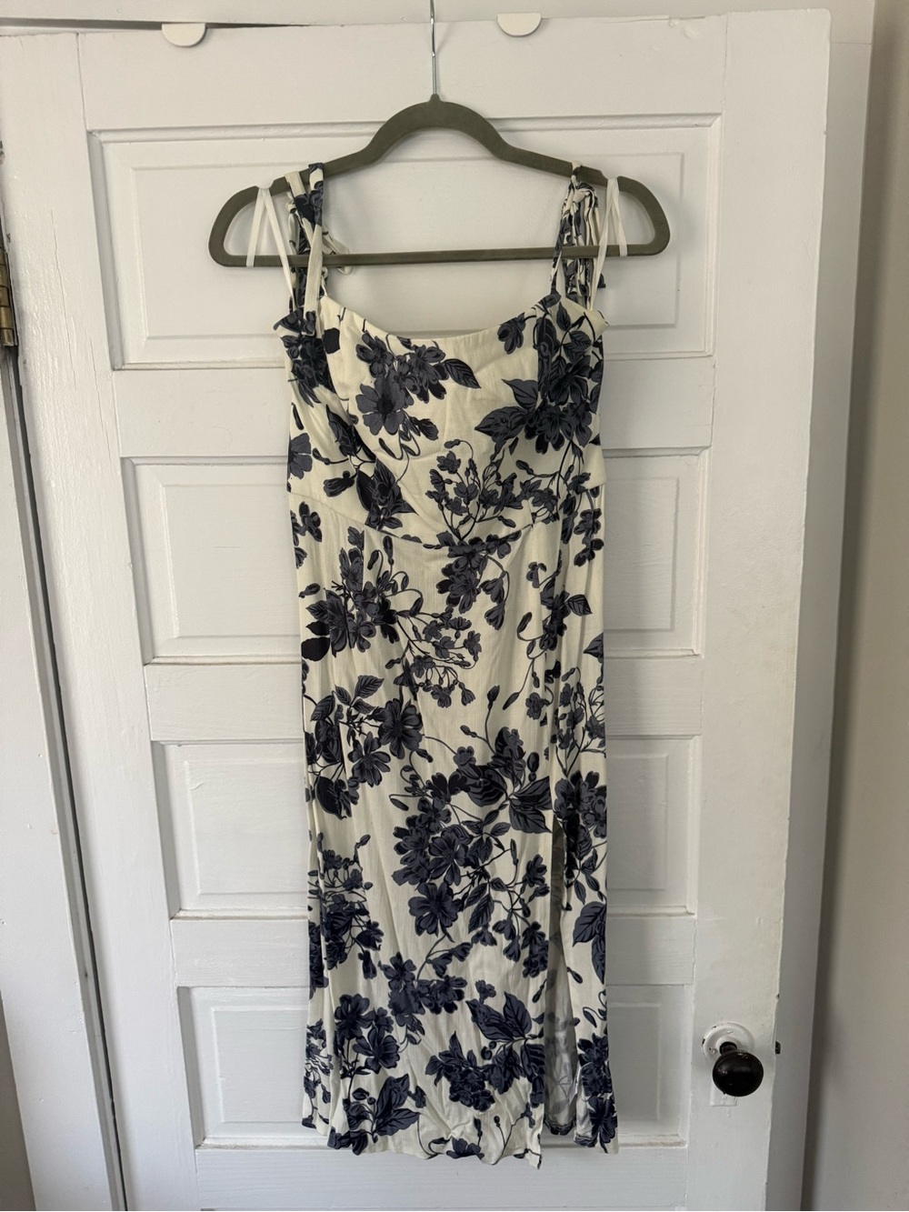 Jenny Yoo Ivory Midi Slip Dress with Navy Floral